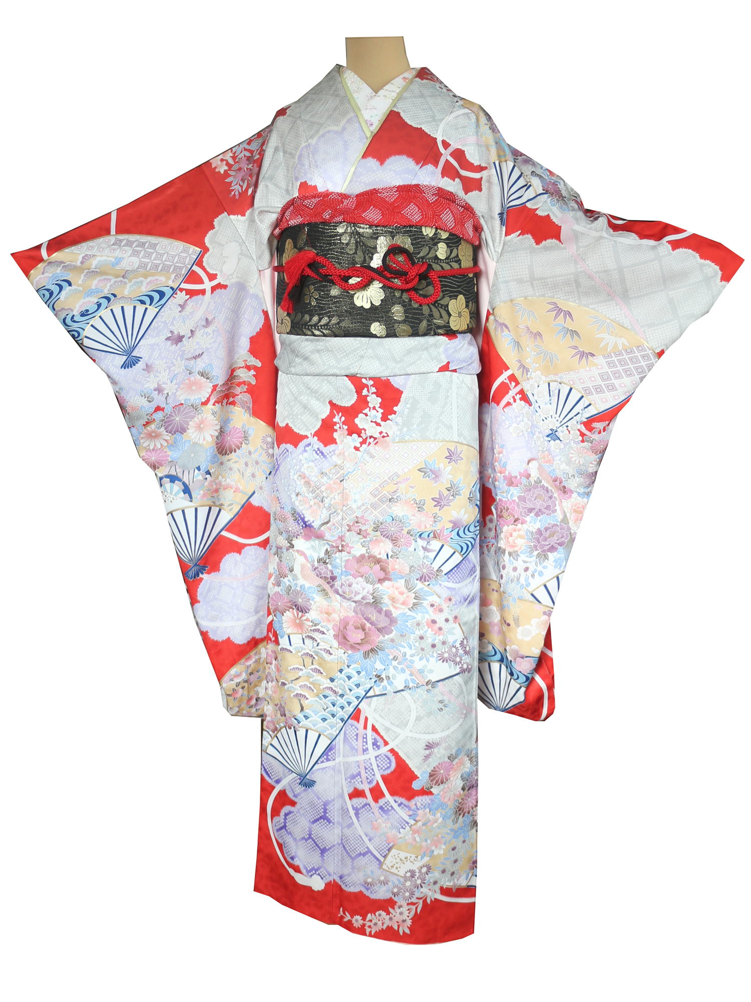 fr-05　雲取り扇に四季の花模様